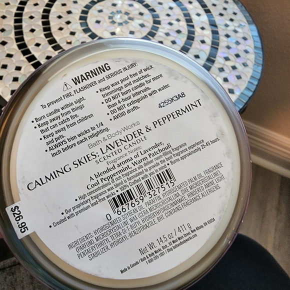 Bath & Body Works Calming Skies Lavender Peppermint 3-Wick Candle - Picture 4 of 4